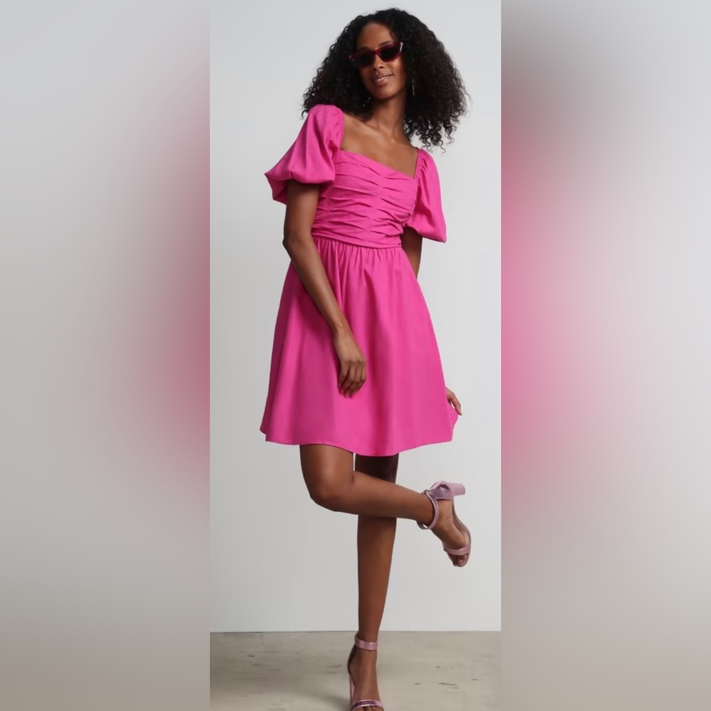 New York & Co Puff Sleeve Pink Dress, Size Medium